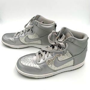 Womens Nike Dunk High Sneakers Silver Glitter - US size 9 - Metallic